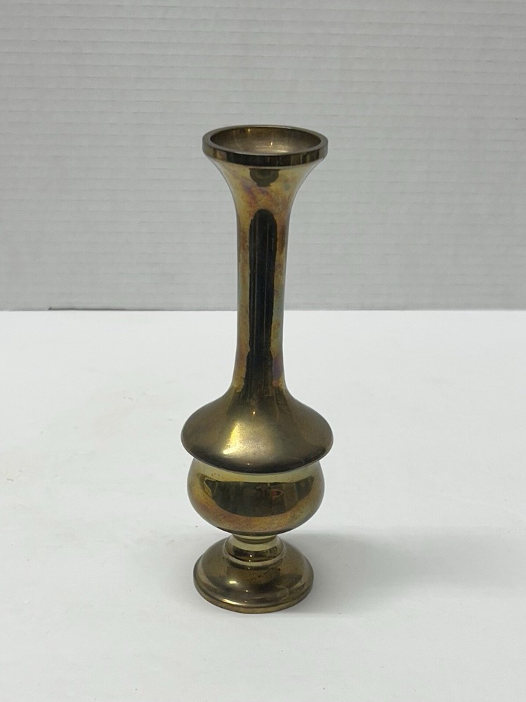 Vintage Solid Brass Bud Vase 7" Made In India