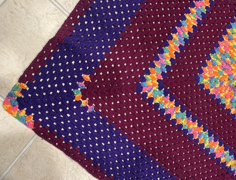 Handmade Multicolor Granny Square Crochet Blanket 60”x 60” EUC