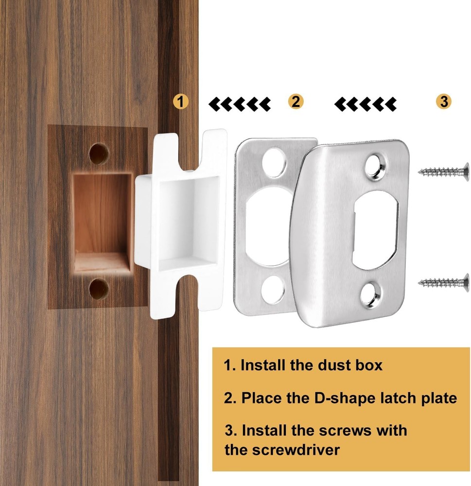 1 Set Door Strike Plate, Standard Latch Restorer with Medium, Silver
