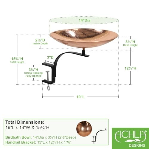 Polished Copper Birdbath- Rail Mount Bracket
