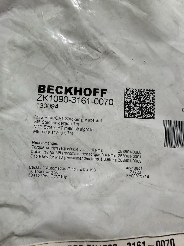 BECKHOFF ZK1090-3161-0070 Ethercat / Ethernet Cable *NEW*