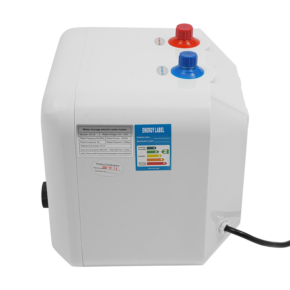 8L 1500W White Electric Hot Water Heater Wall-Mounted Tank Hot Water Heater