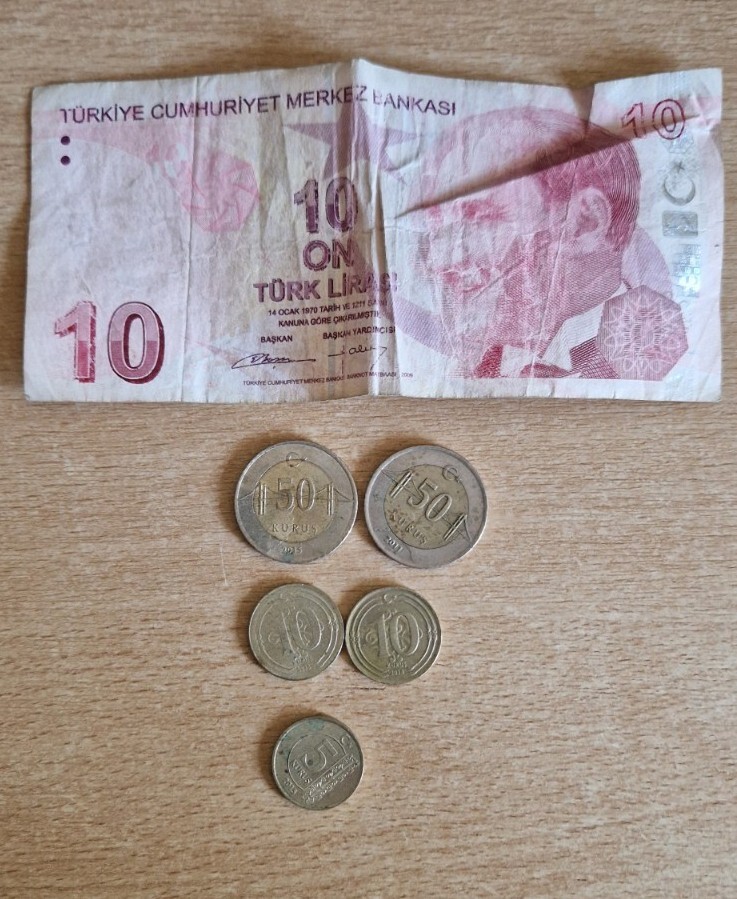 11.25 Turkish Lira Coins And Banknote