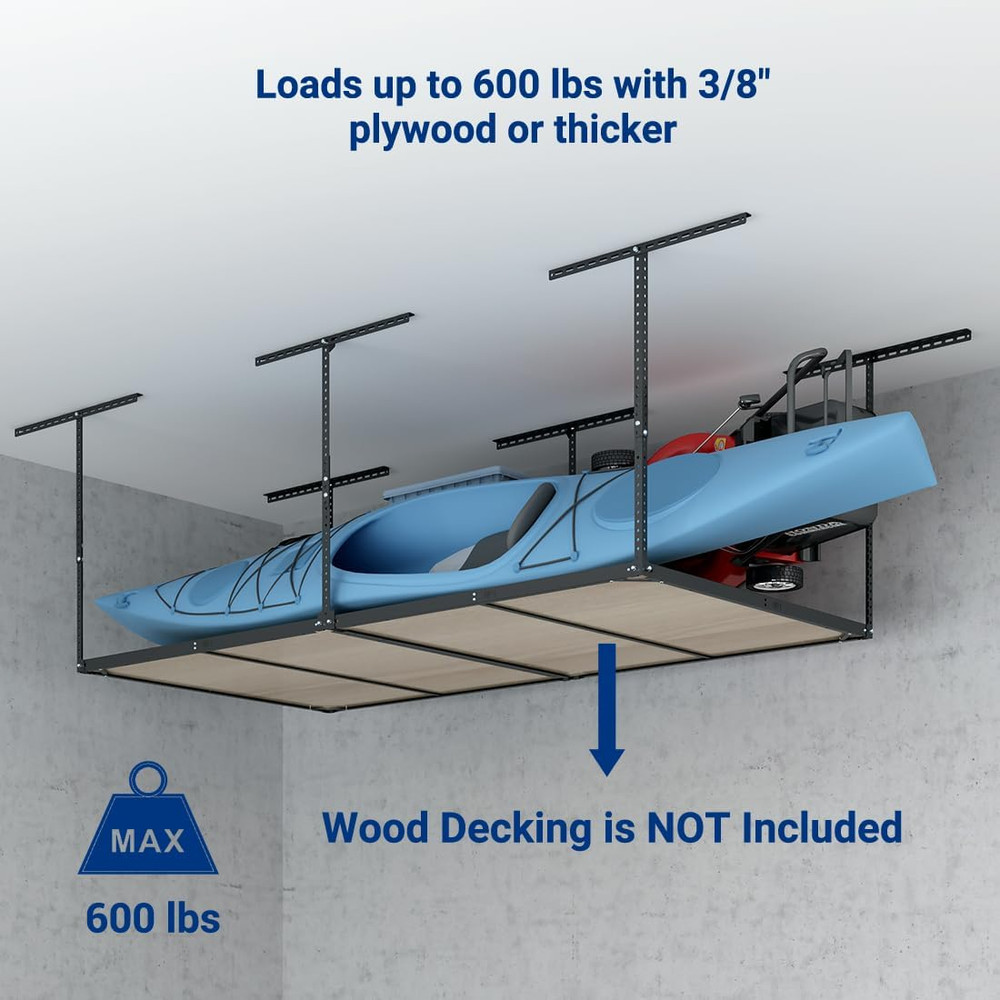 4X8 Overhead Garage Storage Rack without Decking,Plus 2-Pack Add-On Storage Util