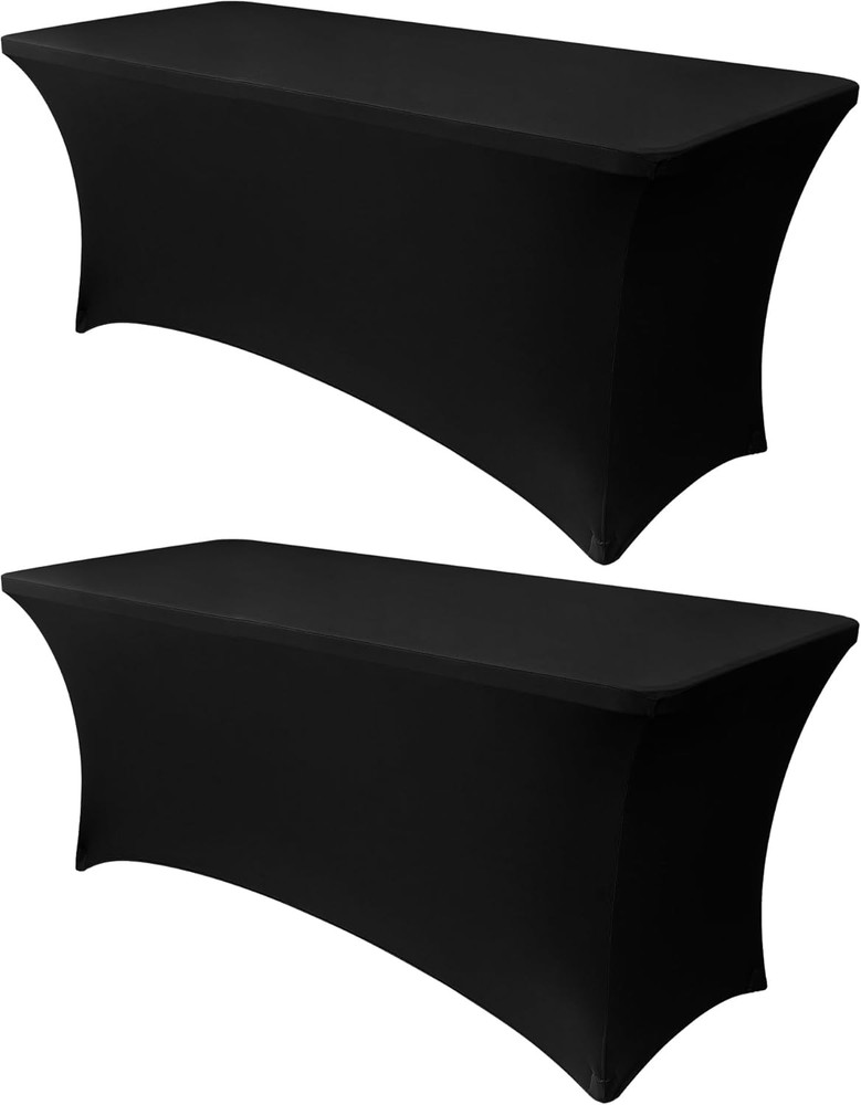 6Ft Stretch Black Spandex Table Cloth for Standard Folding Tables - 2 Pack Unive