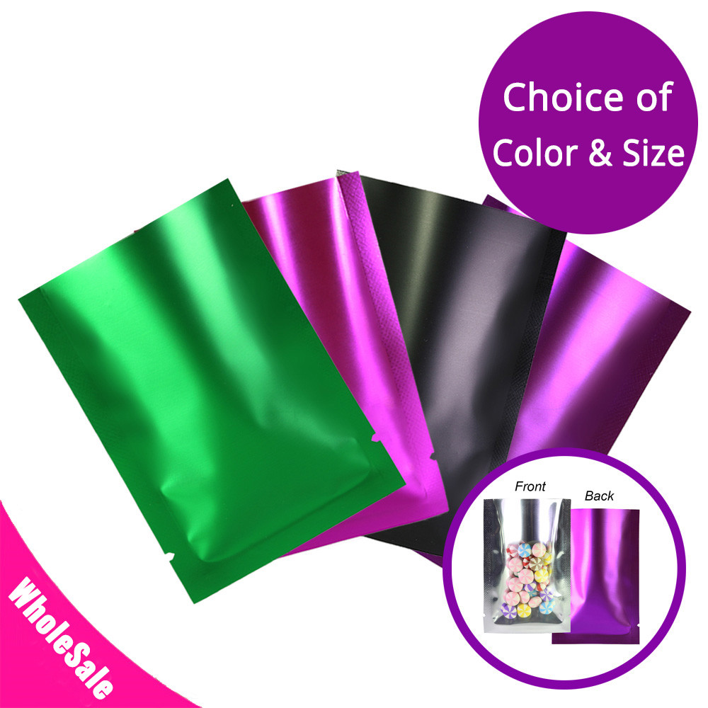 Multiple Colors & Sizes Shiny Clear Front Matte Back Open Top Pouch Bag M9