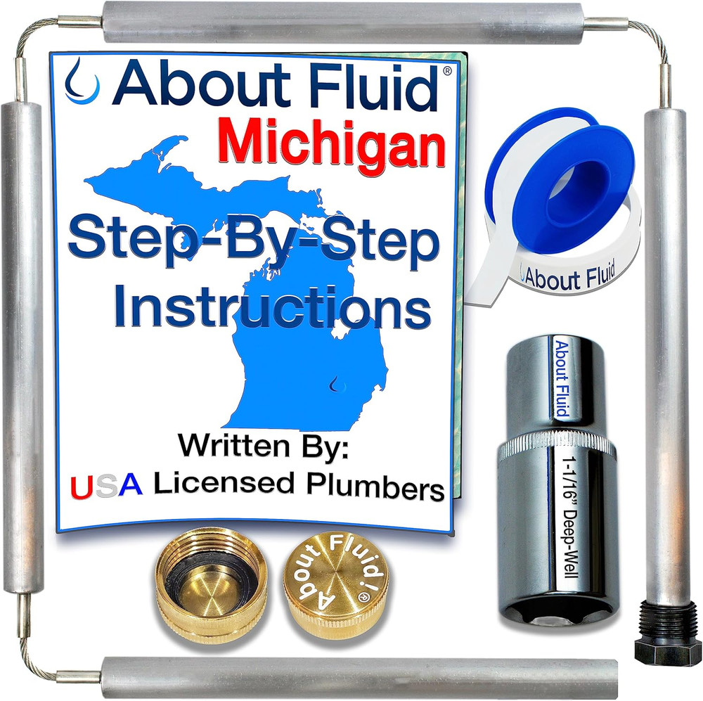 Rotten Egg Odor Sulfur Smell Fix,  Michigan, Aluminum Zinc Anode Rod plus Remova