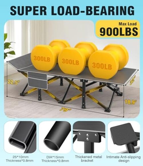 Oversized XXL Camping Cot, Folding Cot for Adults, XX-Large Grey Cot/Grey Pad