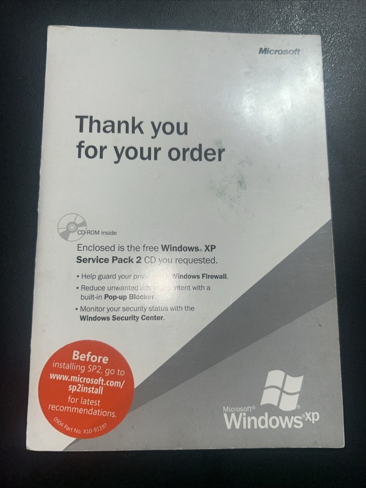 Microsoft Windows XP Service Pack 2 CD SP2 Mailer Mail Order -HTF
