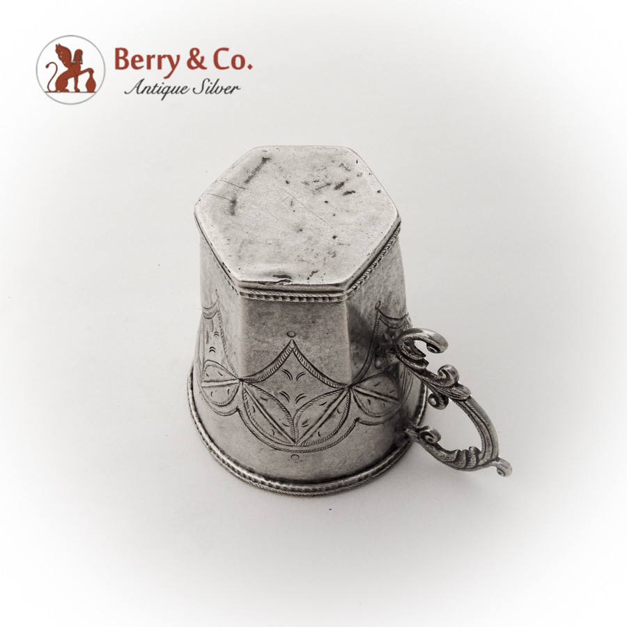 Antique Spanish Colonial Silver Cup Ornate Scroll Handle 1825