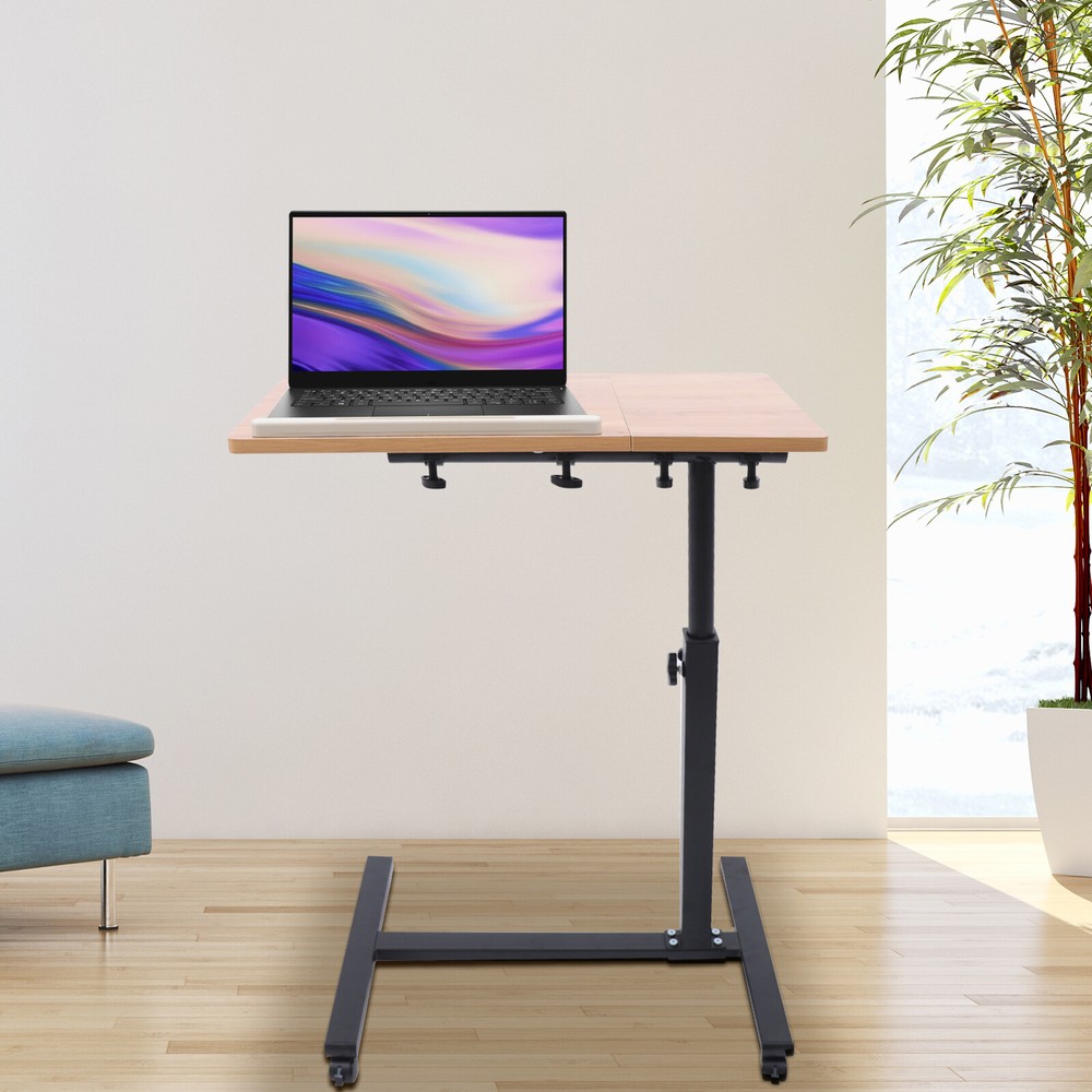 Rolling Laptop Desk Adjustable Mobile Computer Stand Bed Side Table Office Desk