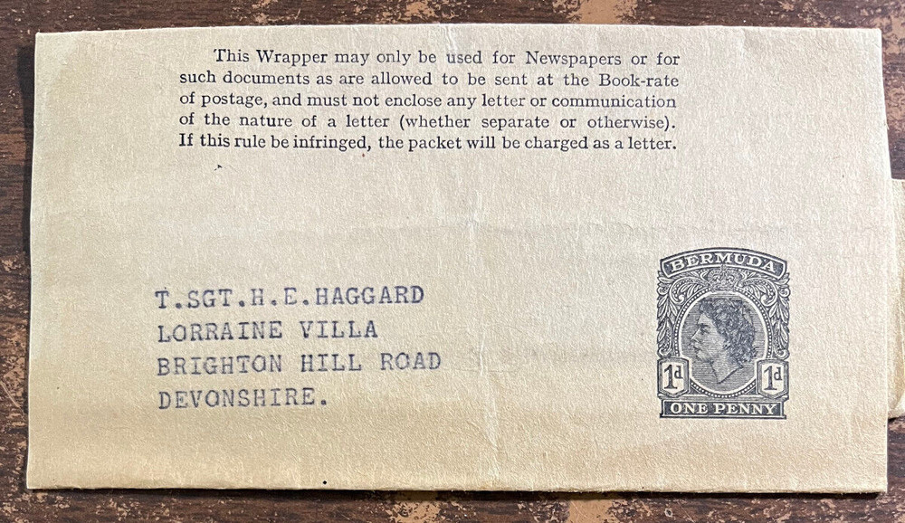 BERMUDA 1950's 1d newspaper wrapper used to Devonshire UK