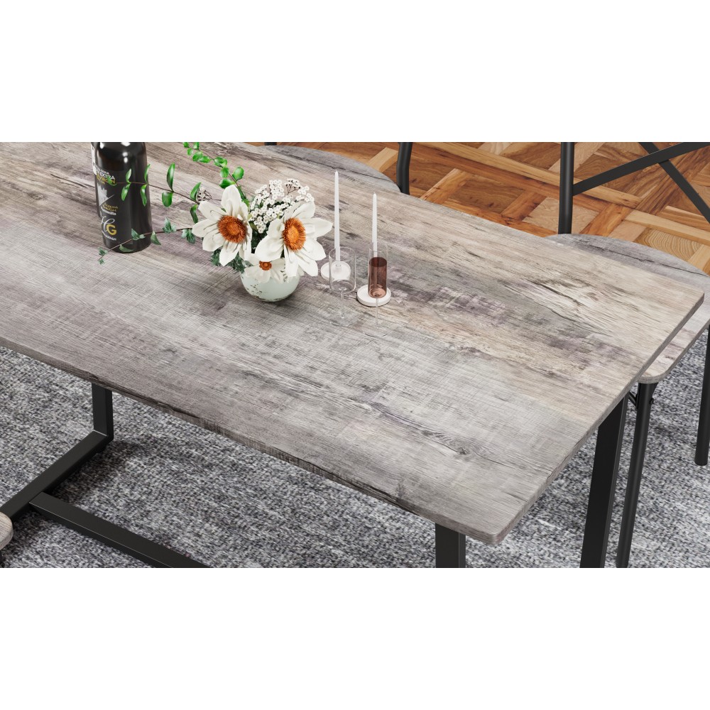 4 Piece Set Table Chair Backrest Industrial Style Solid Structure