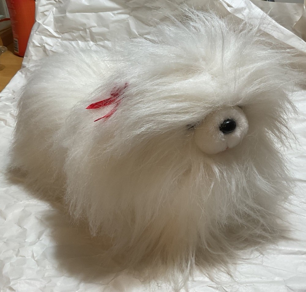Tissue Box Cover Plush White Pekingese Dog