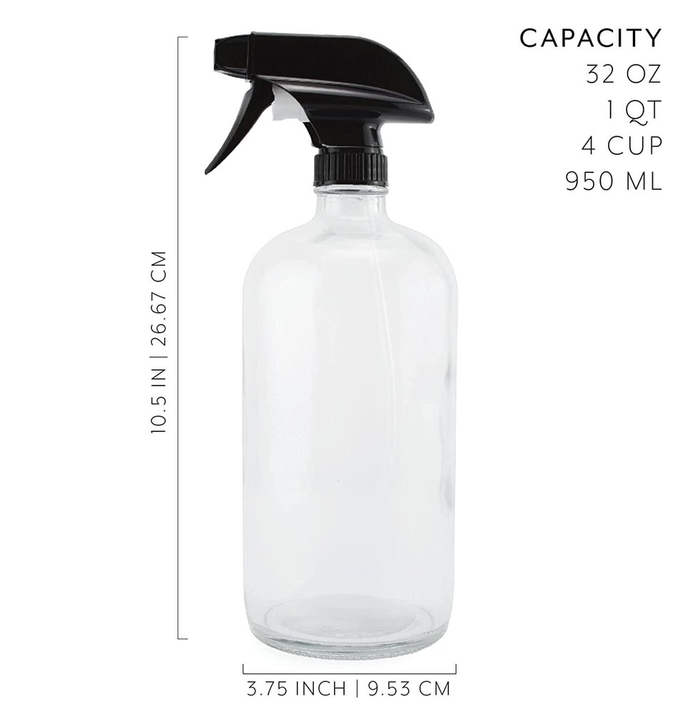 32oz Glass Spray Bottles, Quart w/ 3-Setting Adjustable Trigger Sprayers