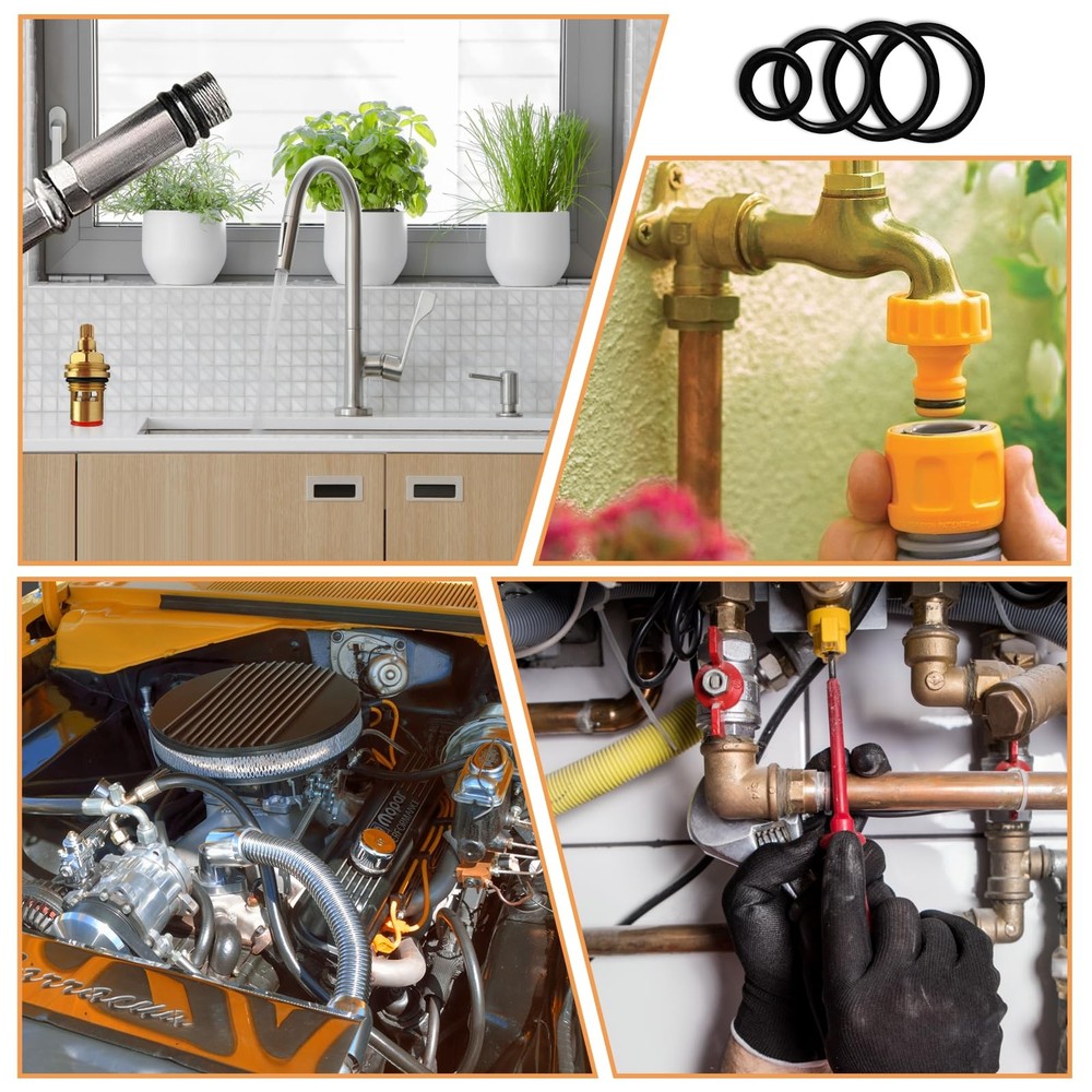 500 Pcs 20 Sizes O Ring Kit,Rubber O-Ring Assortment Kit, Rubber Black