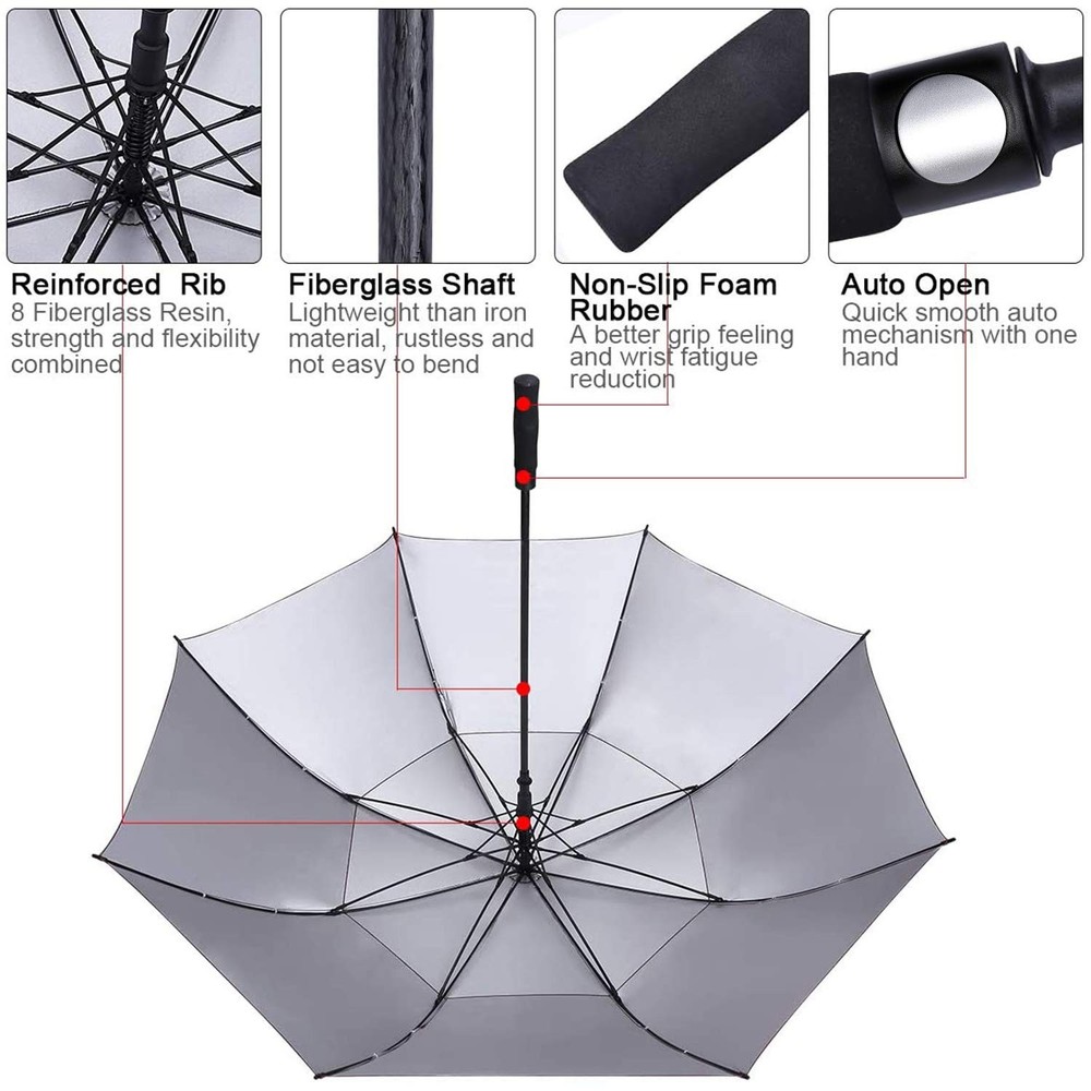 G4Free 62" Large Windproof Golf Umbrella Automatic Open Double Canopy UV Protect