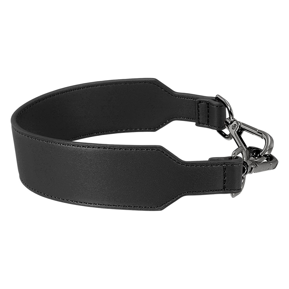 16 Inch Leather Purse Strap, Plain Pattern with Black Buckle, Black