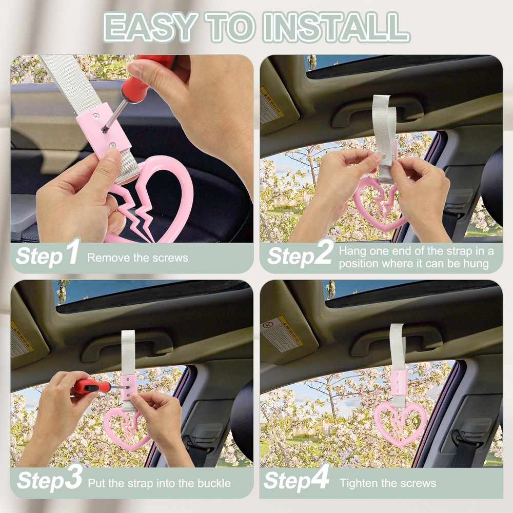 2Pcs Broken Heart Shaped Car Handle Straps for Auto, Red