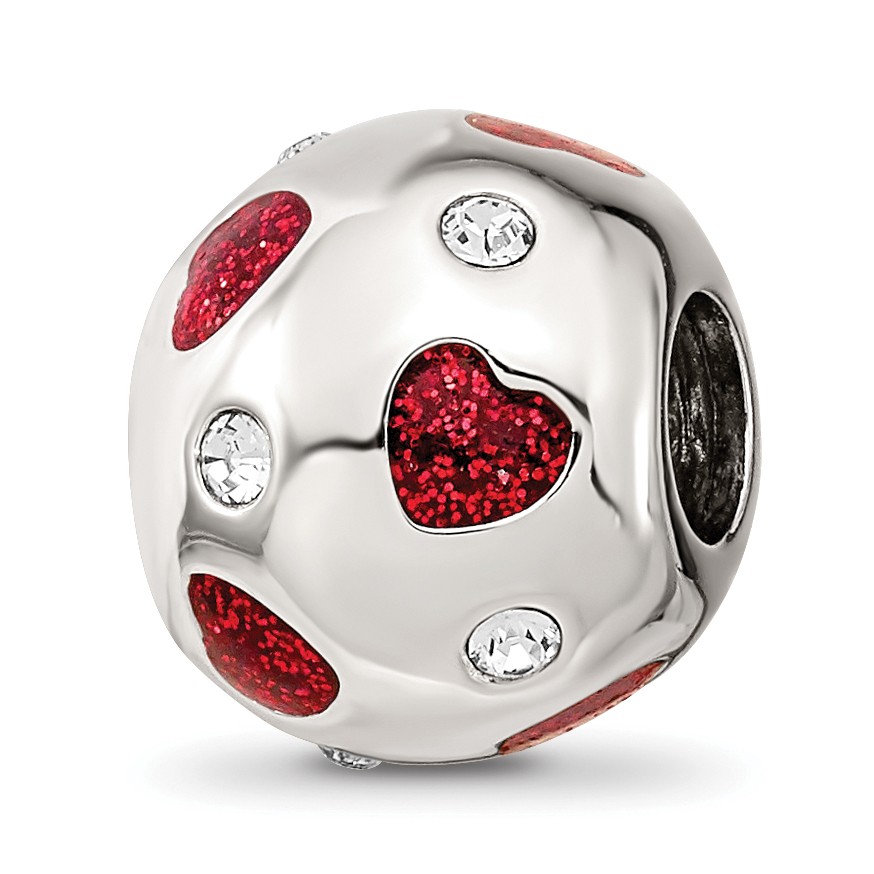 Silver Reflections Red Enameled Crystal Hearts Bead QRS3487