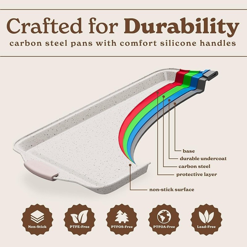 Stackable Nonstick Bakeware Set W/ Silicone Handles 10 Piece Nesting Pans New