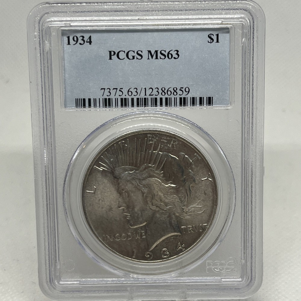 1934 PEACE SILVER DOLLAR $1 PCGS MS63