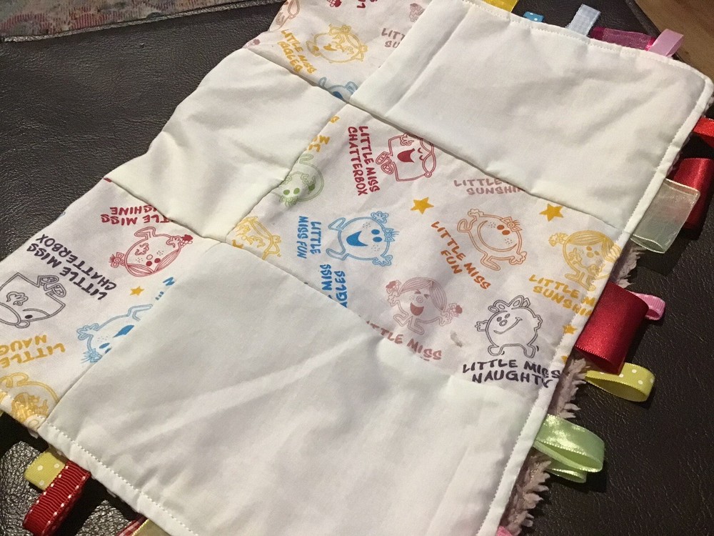 Handmade  Taggie  - Patchwork Multicolour Little Miss Mr Men With Fluffy Back