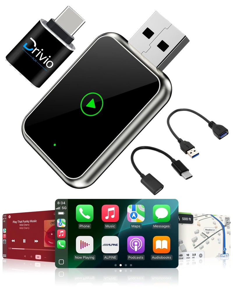 Drivio Wireless CarPlay Adapter for iPhone & Android | USB Small, Black