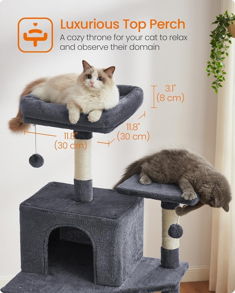 Sturdy Multi-Level Cat Tree with Dual Perches and Scratching Posts - 73.2-Inch