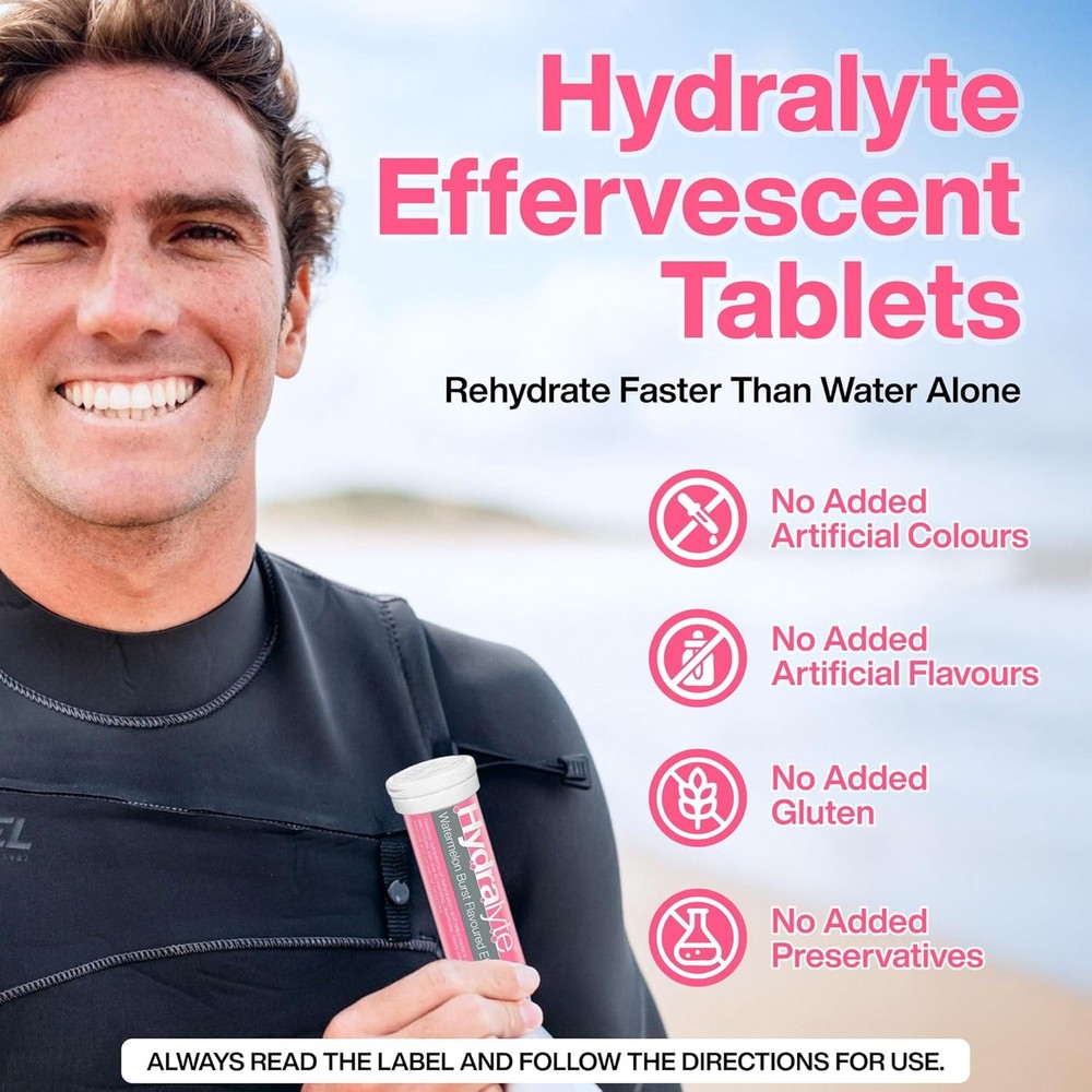 Hydralyte Electrolyte Effervescent Watermelon Flavoured 20 Tablets EXP: 06/26