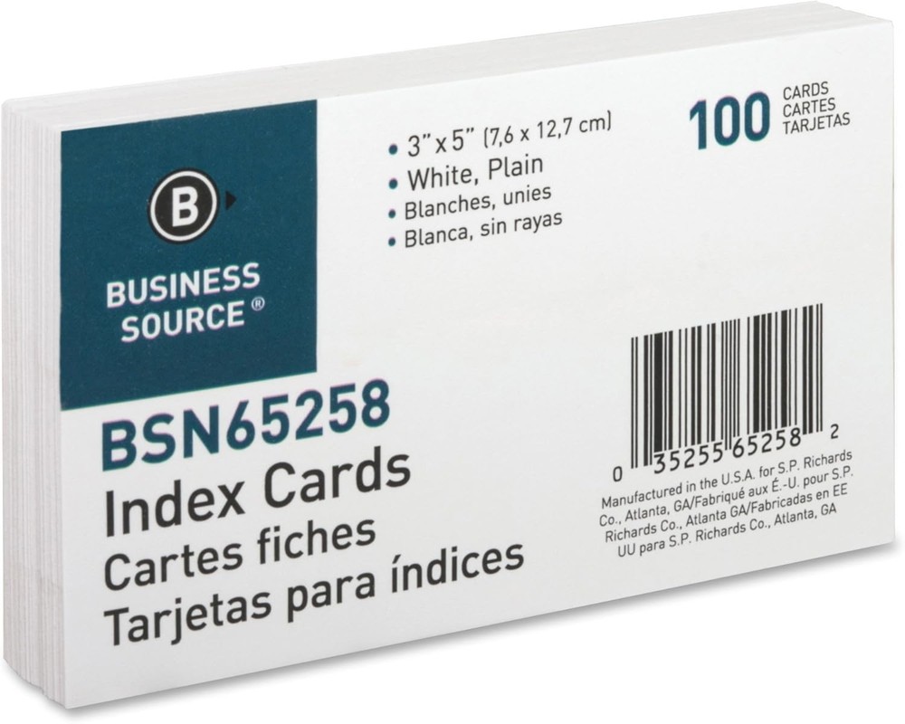 100 Count Plain 3 x 5 Index Cards - Customizable & Perfect for Note-Taking