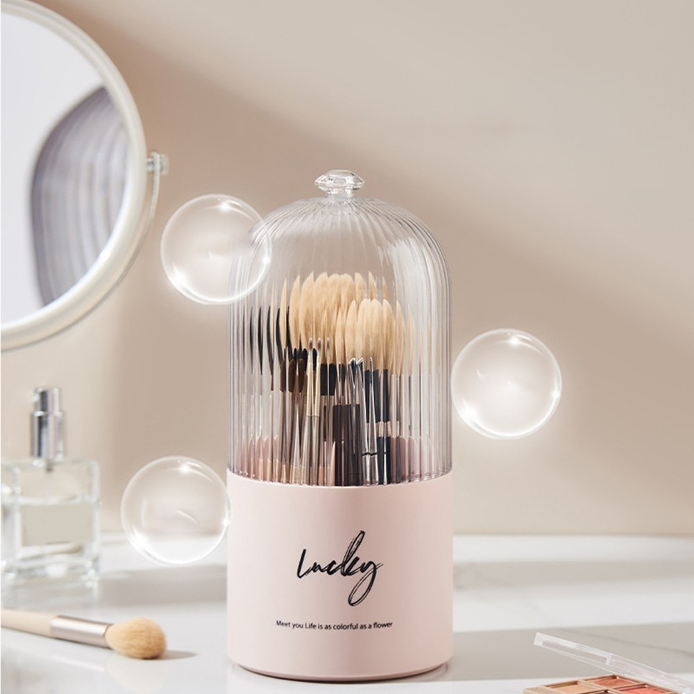 Efficient Makeup Brush Organizer Space Saving Rotating Cosmetic Storage Box