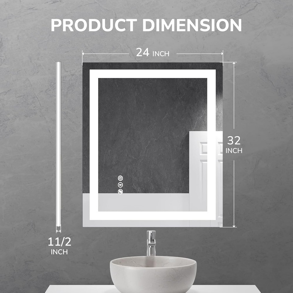 Dimmable LED Lighted Bathroom Mirror Touch Vanity Mirror Vertical and Horizontal