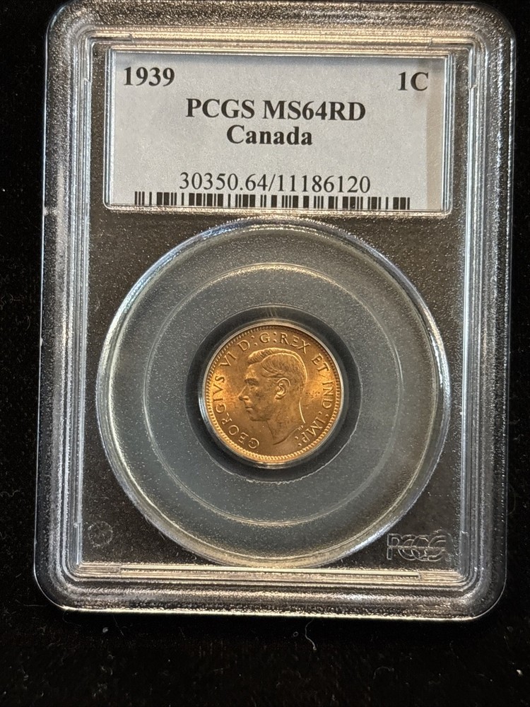 1939 Canada Penny Uncirculated Pcgs Ms64 Red Small Cent