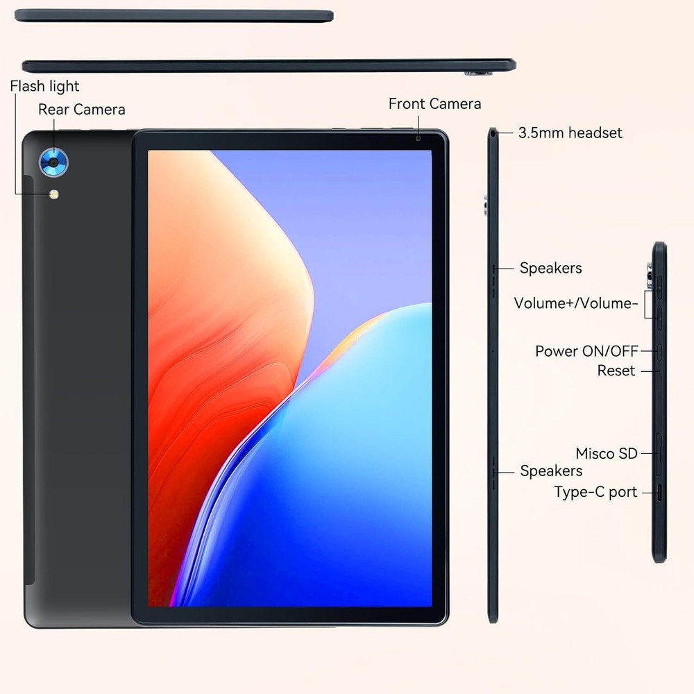 URAO 10.1" Android Tablet with Octa-core Processor 10GB RAM 128GB ROM HD IPS
