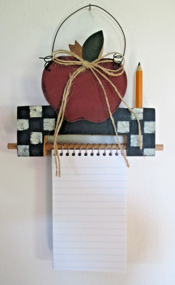 Hand Painted Wood Hanging Note Pad - Apple Checkerboard