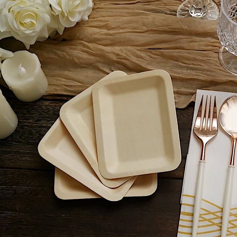 25 pcs Natural Sustainable Bamboo 5" x 4" Mini Rectangular Plates Disposable