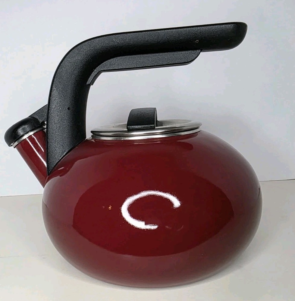KitchenAid Stainless Steel Enamel Red Whistling Tea Kettle 2 Quart VGUC BH