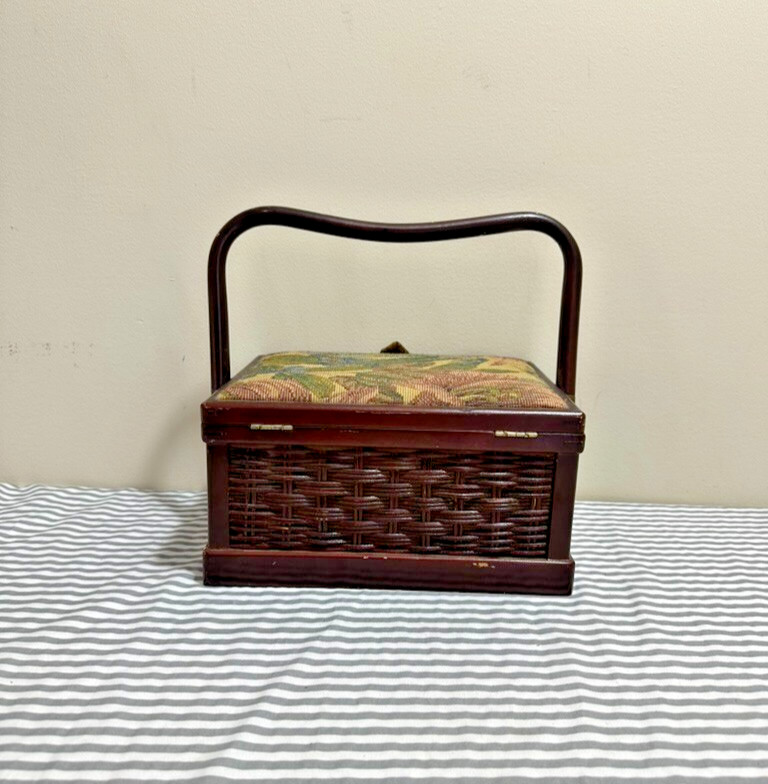 Vintage Floral Sewing Box With Handle