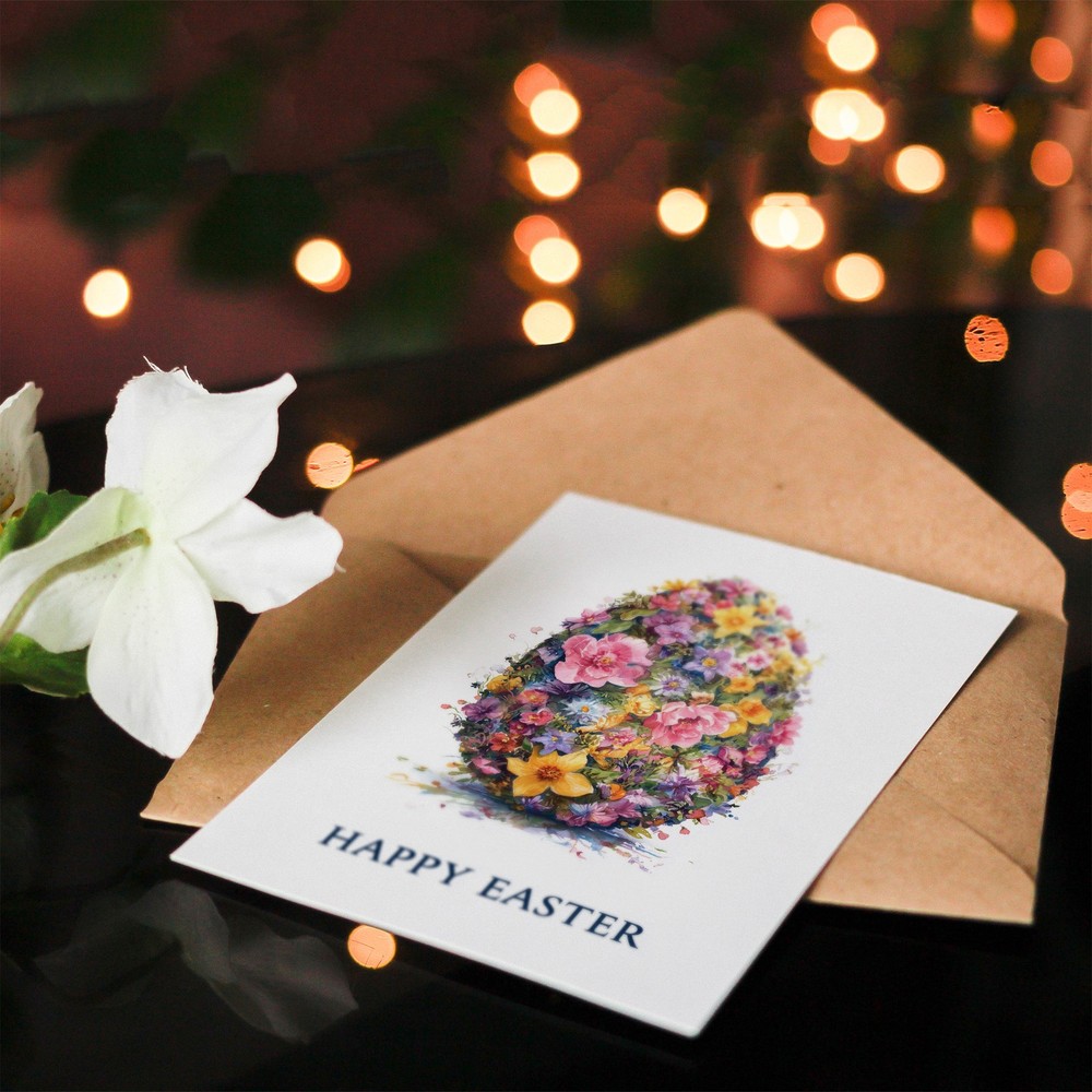 Happy Easter Greeting Card – Watercolour Floral Egg, Blank Inside