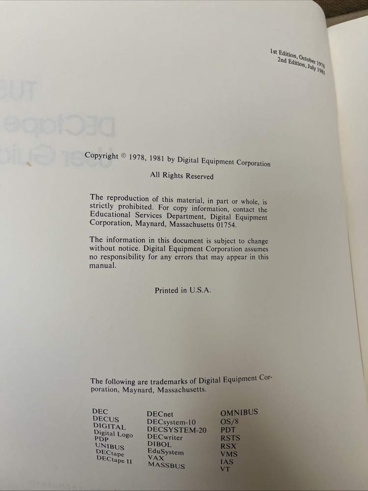 DEC digital TU58 DECtape II User Guide