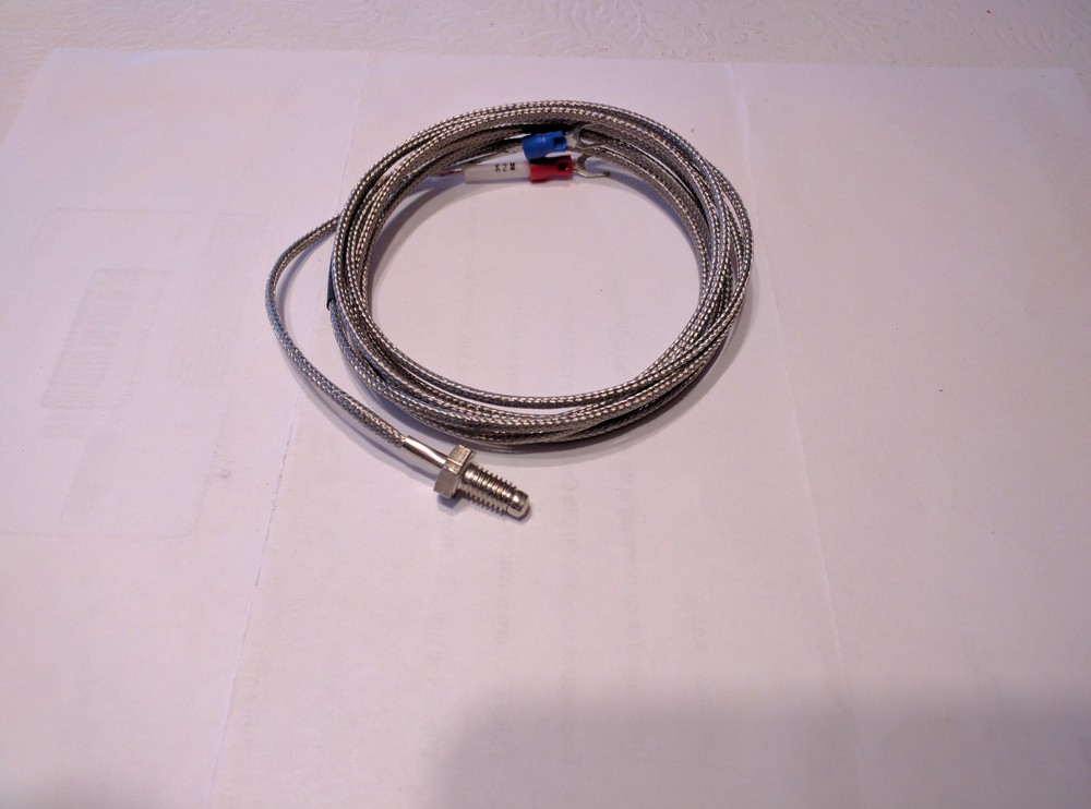 Type K Theremocouple, M-6 sensing end, 2 meter cable, 600C, terminals, USA ship