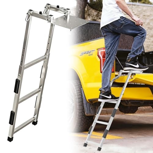 Tailgate Ladder for Pickup Trucks Bed Universal Fit - Rust-Proof Non-Foldable