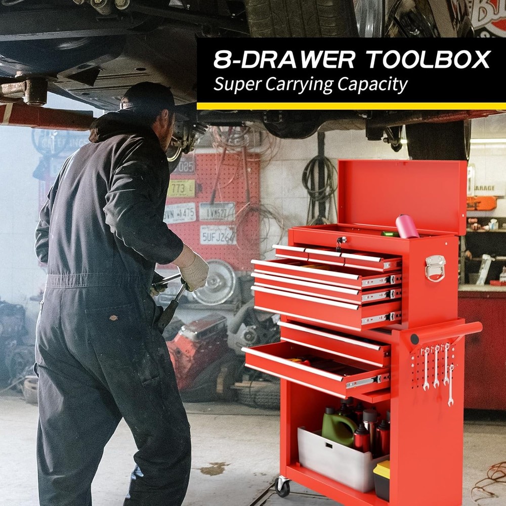 On Shine 8 Drawer Rolling Tool Chest, Large Capacity Rolling Tool Box with Wheel