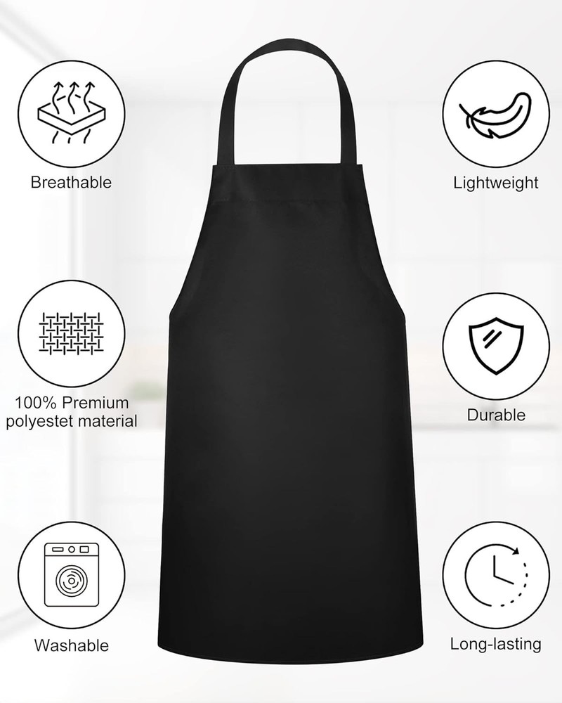 36-Pack Bulk Bib Aprons - Adjustable Unisex Professional Aprons (Black
