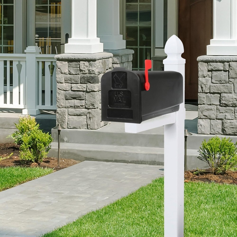 Rust-Proof Plastic Post-Mounted Medium Curbside Mailbox, Black, USPS Approved
