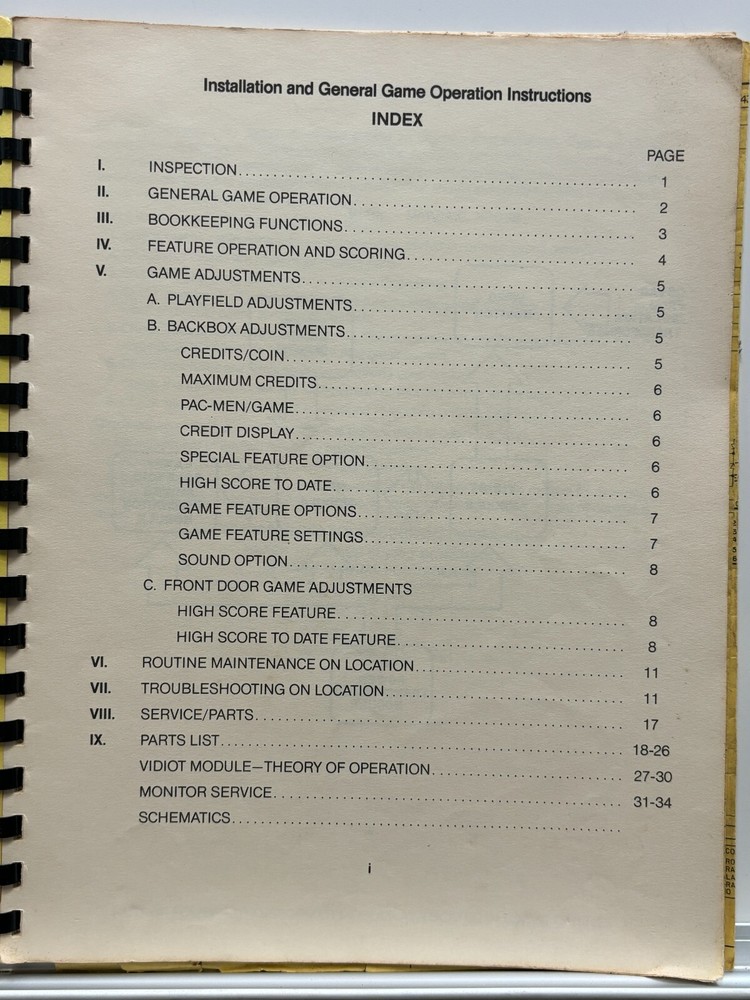 ORIGINAL-BALLY-BABY PAC-MAN-INSTALLATION & GENERAL OPERATIONS INSTRUCTIONS