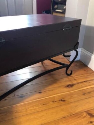 Chest/Vintage coffee table with wrought iron base