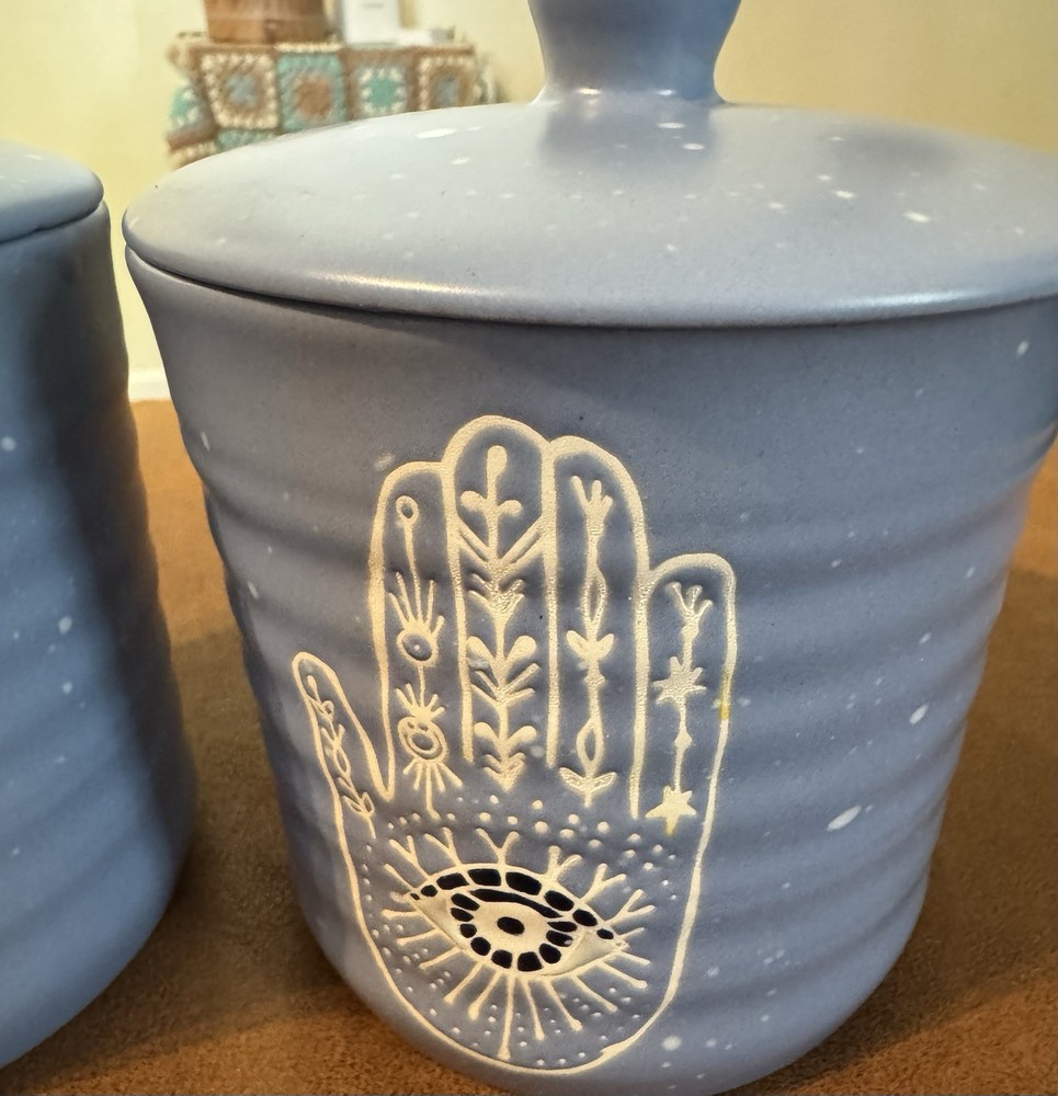 Hamsa Hand Ceramic Jars Set Of 2