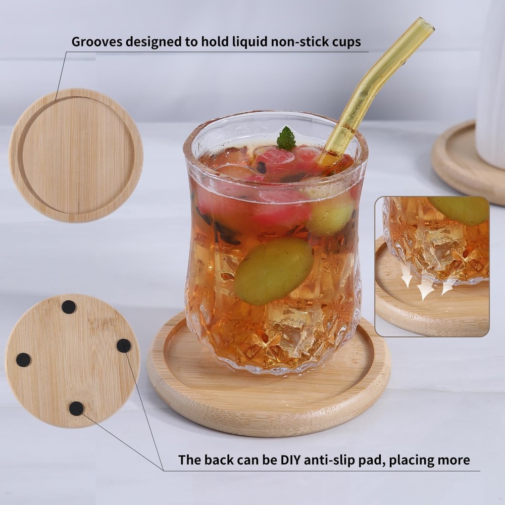Bamboo 4 inch coaster [8 pcs] Coasters with Holder - Drinking Coasters - Cup ...